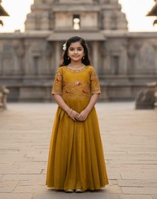 Kids gown georgette silk Yellow Bulk kids clothing supplier